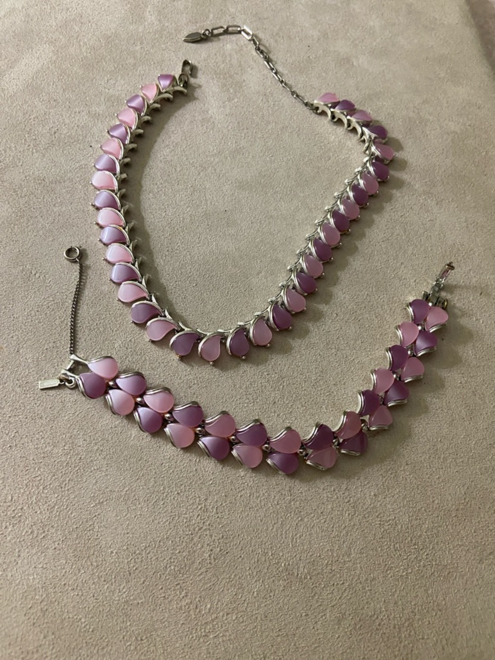 Vintage Pink Teardrop Thermostat Necklace and bracelet